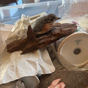 Handcrafted Bird Figurine on Wooden Branch